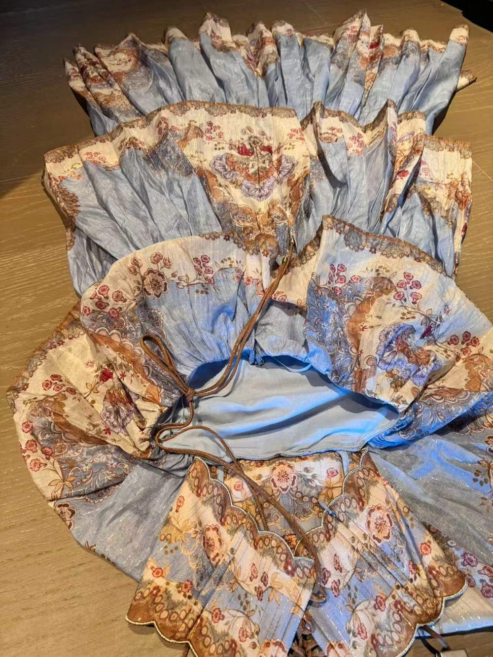 Zimmermann Blue and Cream Tiered Spaghetti-Strap Maxi Dress - Picture 6 of 11